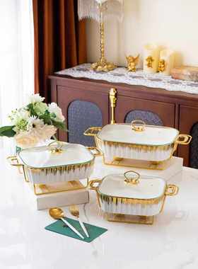 casserole长方形条纹陶瓷烤盘金色烤盘酒店bake ware