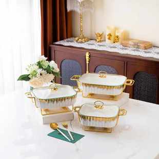 casserole长方形条纹陶瓷烤盘金色烤盘酒店bake ware