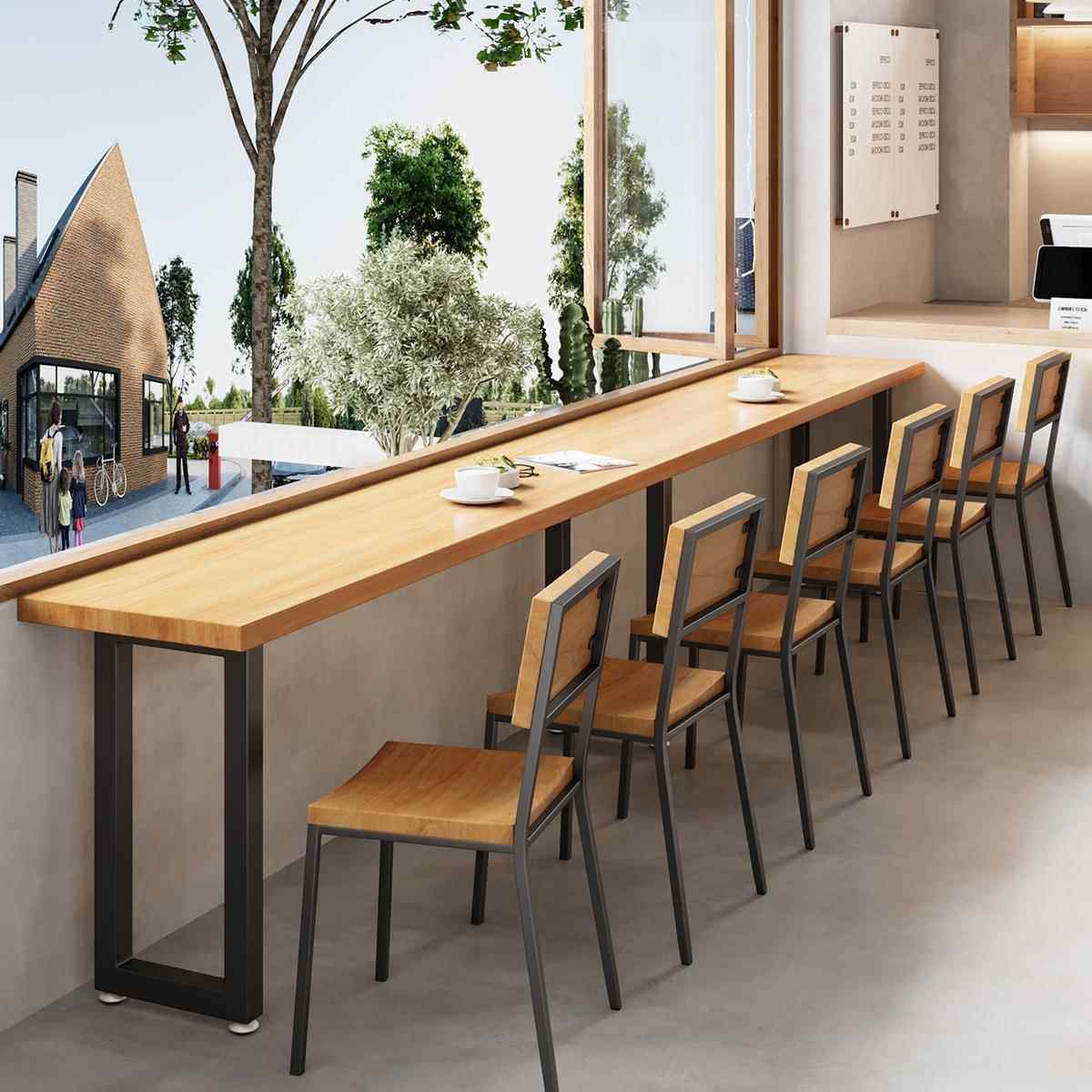 ^矮吧桌窄长条桌商用餐饮店便J利JFM店超市靠墙靠窗吧台桌组合椅1