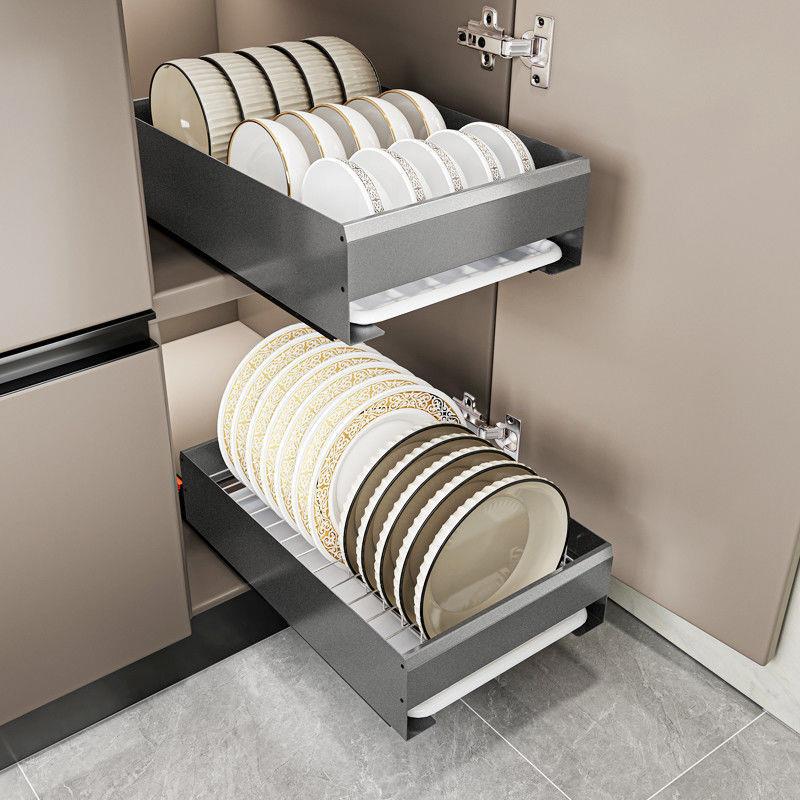 不锈钢橱柜拉篮抽屉式厨房置物架柜内改造放碗架沥水架单层收纳盒