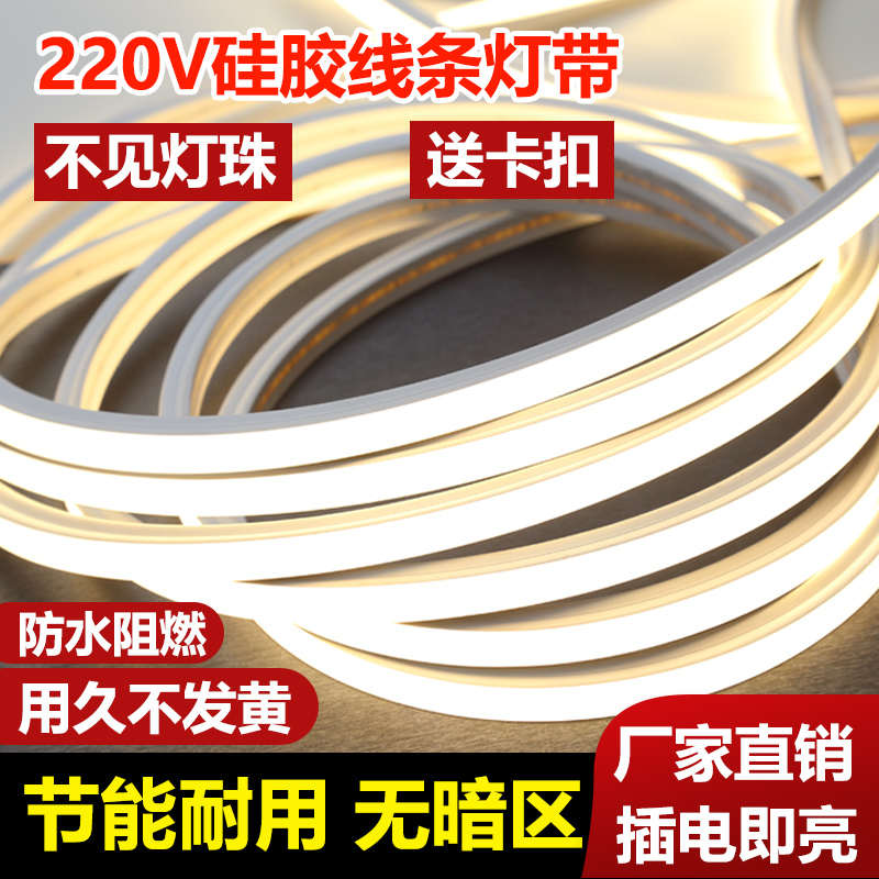 线条灯嵌入式 硅胶灯带220v柔性客厅防水免驱动明装led线型灯条形