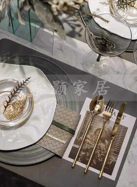绿色调创意璃玻餐盘合样板房西CFV式餐具家居展厅台碟组摆现代