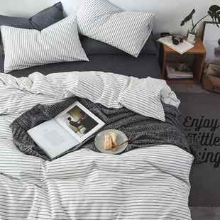 正品纯棉四件套全棉被套格子用床单简老约粗布纺三件套床上品家水