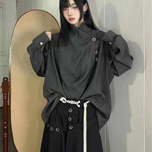 山本耀司风不规则高级感衬衫女秋冬新款设计感小众衬衣裙裤两件套