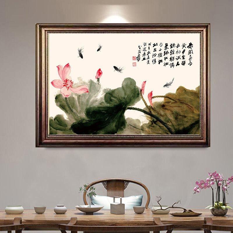 装饰画有框中式餐厅单幅墙壁挂画客厅走廊过道卧室玄关横版风景画