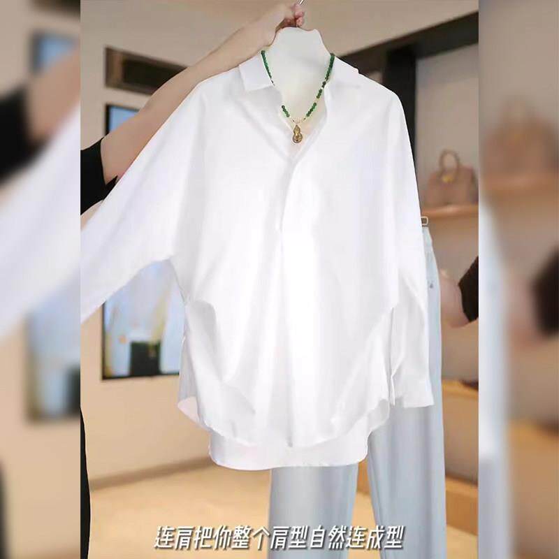 高级抗皱白色衬衣女夏季新款时尚洋气法式长袖衬衫休闲宽松上衣秋