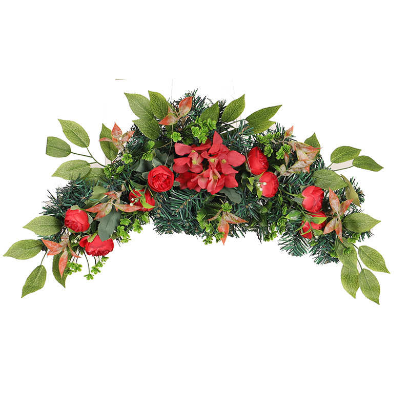 鸿禹 春季仿真花红色茶苞绣球门楣门挂 家居婚庆pvc装饰挂件