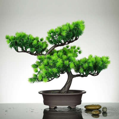 仿真绿植盆栽室内装饰松树家居客厅植物塑料桌面摆件迎客松小盆景