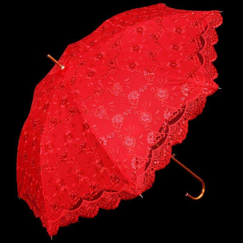 结婚用品红伞新娘伞红色雨伞晴雨两用婚礼喜伞覆古刺绣婚伞长柄伞