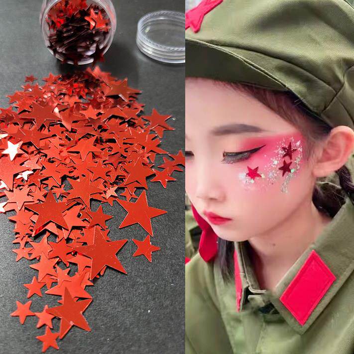 儿童舞台妆大红色五角星星贴脸化妆眼妆表演脸上贴片饰品金色银色