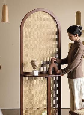 HLL2复025隔新款式中法古实木藤编移动卧室屏风断置物架客厅玄关