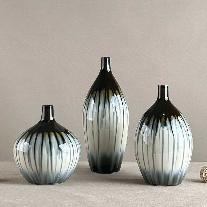 现代新中式花瓶摆件景德镇陶瓷三件套插花器客厅酒店软装工艺品,家居饰品,花瓶,淘宝优惠券,粉丝福利购,淘宝优惠卷