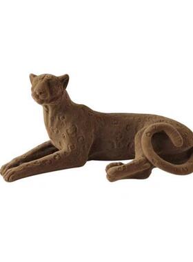 样客植绒金钱豹动物创摆件厅玄关办植绒金钱公室板间摆意件树脂摆