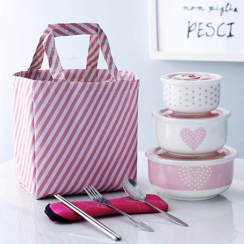 上班族带饭保鲜便当饭盒家用少女心微波炉加热专用陶瓷碗带盖子学,餐饮具,保鲜盒,淘宝优惠券,粉丝福利购,淘宝优惠卷