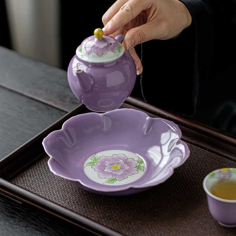 新中式釉下彩紫色手绘花瓣壶承家用陶瓷盖碗茶托盘茶道配件,餐饮具,茶具礼盒,淘宝优惠券,粉丝福利购,淘宝优惠卷