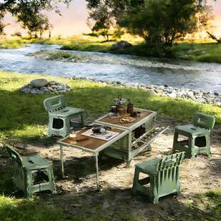 带桌板收纳箱户外露营折叠箱车载箱多功能储物箱带折叠凳子整理箱