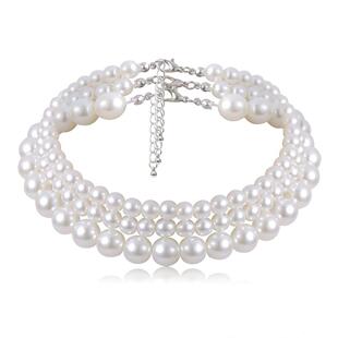 Imitation Pearl Necklace Multi Chain White Bead Punk Layer
