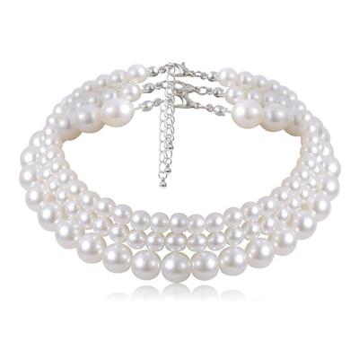 Multi-Layer White Imitation Pearl Necklace Bead Chain Punk