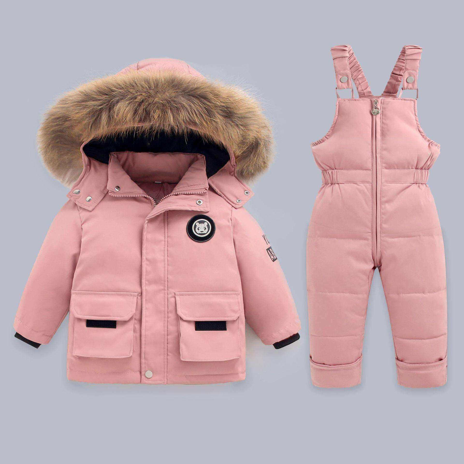 户外冬装欧美滑雪服儿童羽丝绒丝服保暖套装加厚两件套外贸