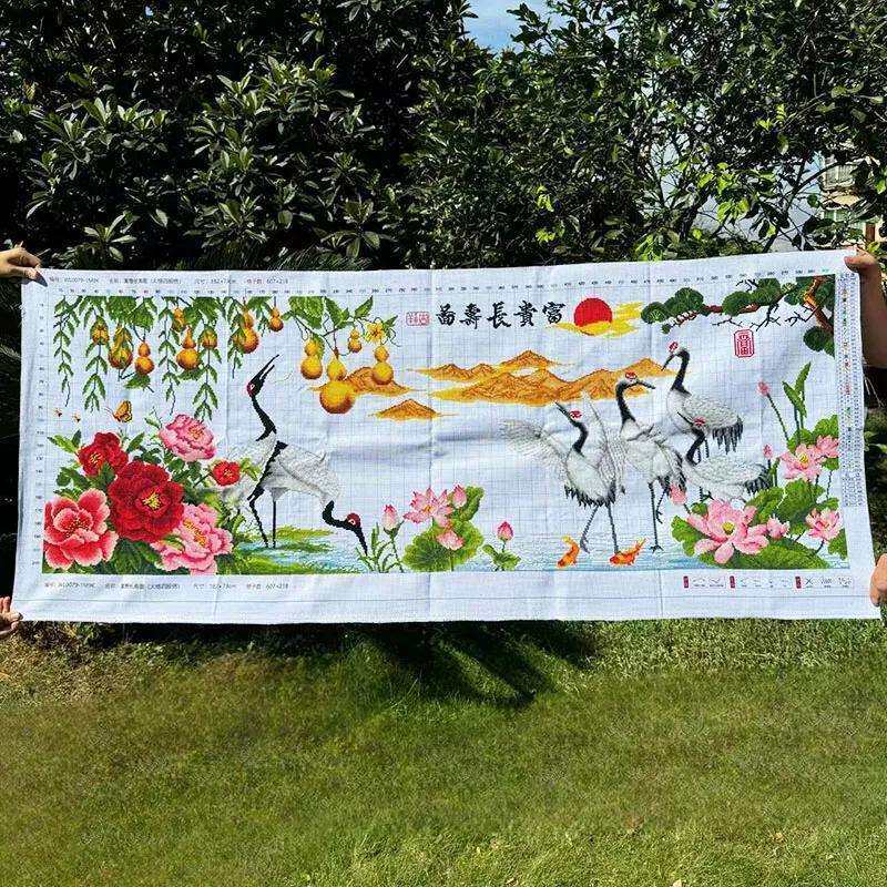 绣好的纯手工十字绣成品富贵长寿图葫芦仙鹤版客厅挂画不带框