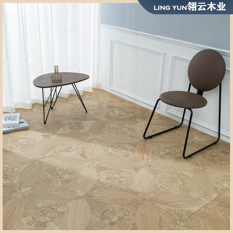 黑胡桃安妮公主全桦多层实木方形拼花地板橡木600*600mm轻奢风