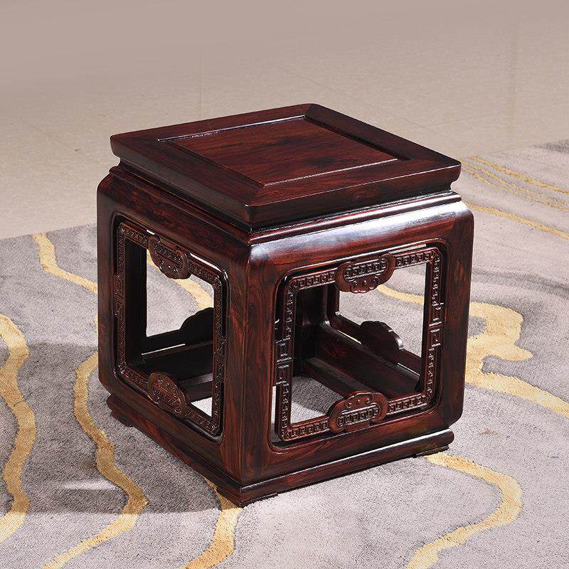 红木凳子四方凳印尼黑酸枝木鼓凳小椅子圆凳阔叶黄檀实木餐桌椅凳