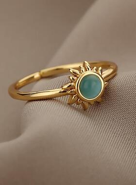 Vintage Opal Rings For Women Stainless Steel Sun Rings Moons