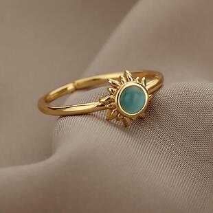 Vintage Opal Rings For Women Stainless Steel Sun Rings Moons