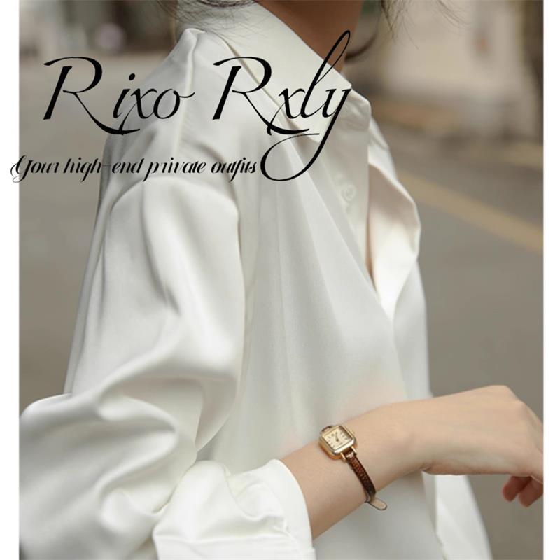 RIXO RXLY醋酸缎面垂感白色衬衫女春秋季小众高级感通勤职业衬衣