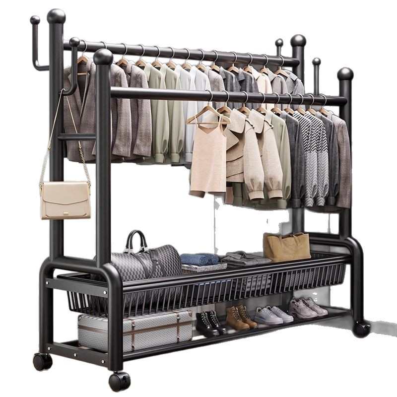 挂衣架室内家用衣服架子落地卧室加厚晾衣架落地式简易双杆衣帽架