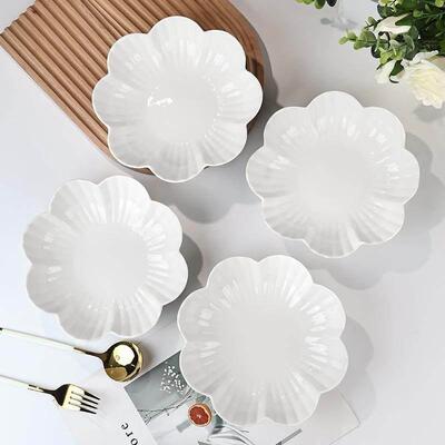 孟垣7.5英寸莲花盘家用低骨瓷餐具纯白新年干果盘水果沙拉盘