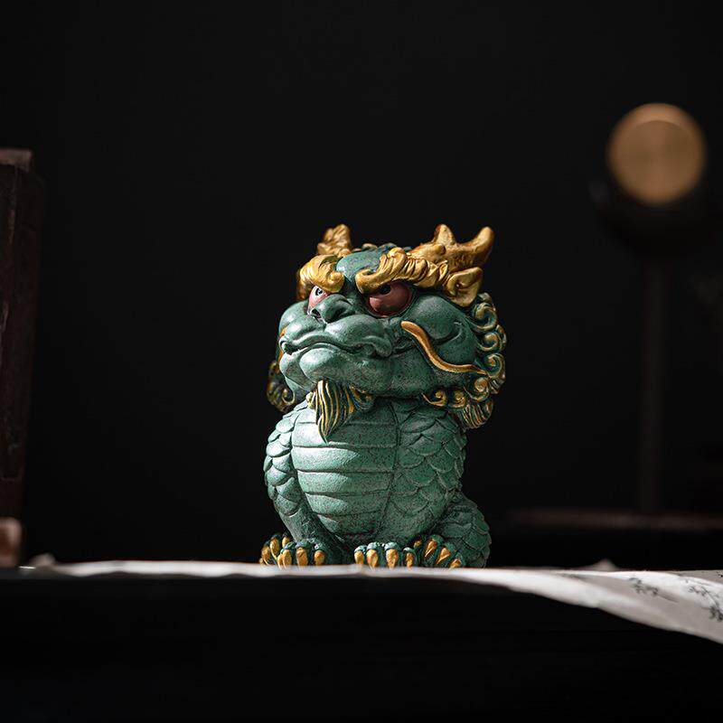 青砂石二哈神兽创意摆件中式家居客厅桌面茶宠茶玩鱼缸造景装饰品