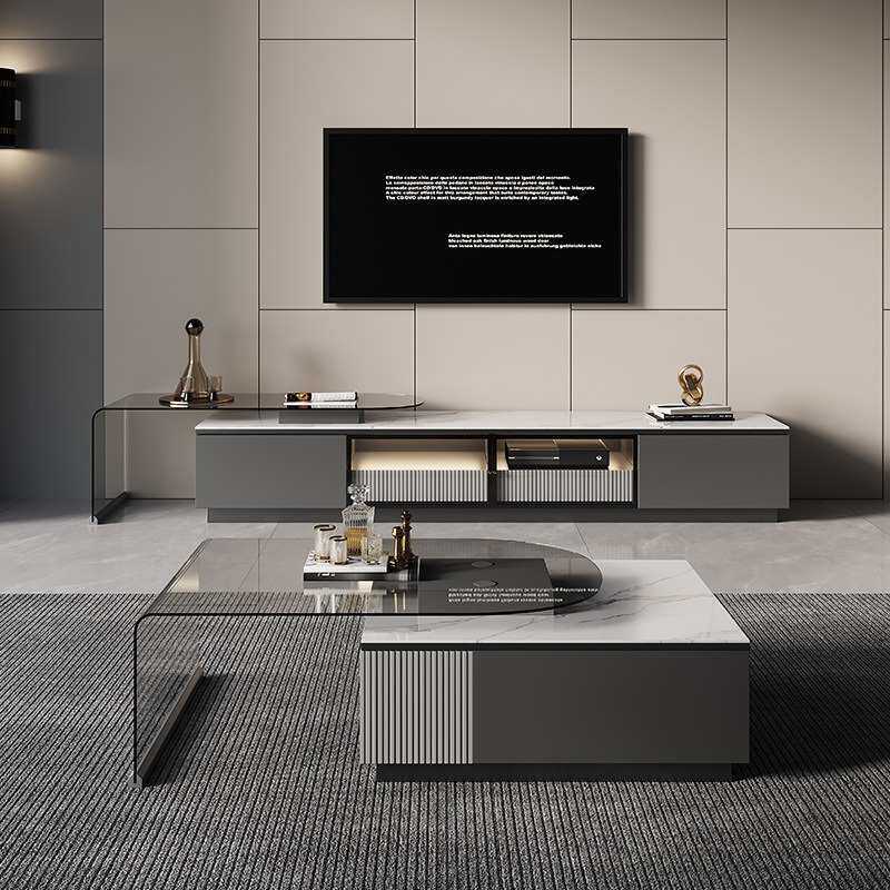岩板电视柜茶几组合套装意式轻奢极简客厅卧室带灯可伸缩储物地柜