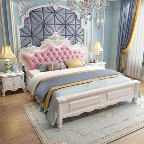 欧式床全实NUL木双人床1.8主米现代白简欧床1.5米色公主卧床储物