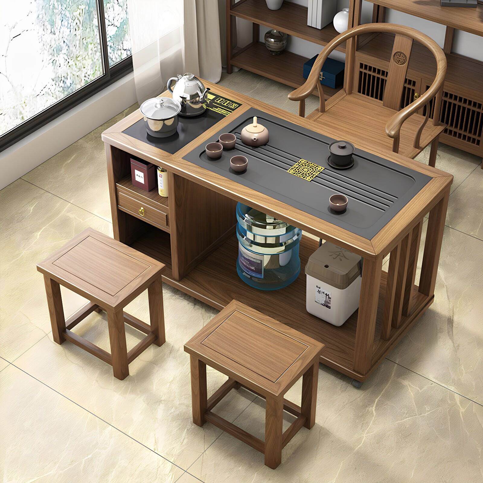 实木阳台茶桌移动小茶台新款茶几一体轻奢1米小型茶具高端泡茶桌