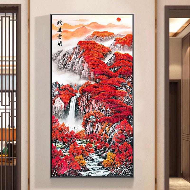新品十字绣2025新款线绣客厅小件竖版玄关鸿运当头流水生财手刺绣