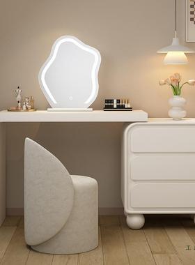 轻奢奶角油风实木妆台斗柜一体收柜现代简约可梳伸缩SWK转化妆桌