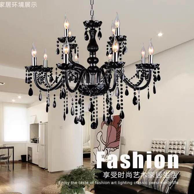 欧式简约时尚黑色水晶吊灯蜡烛灯玻璃灯卧室客厅餐厅店铺灯饰