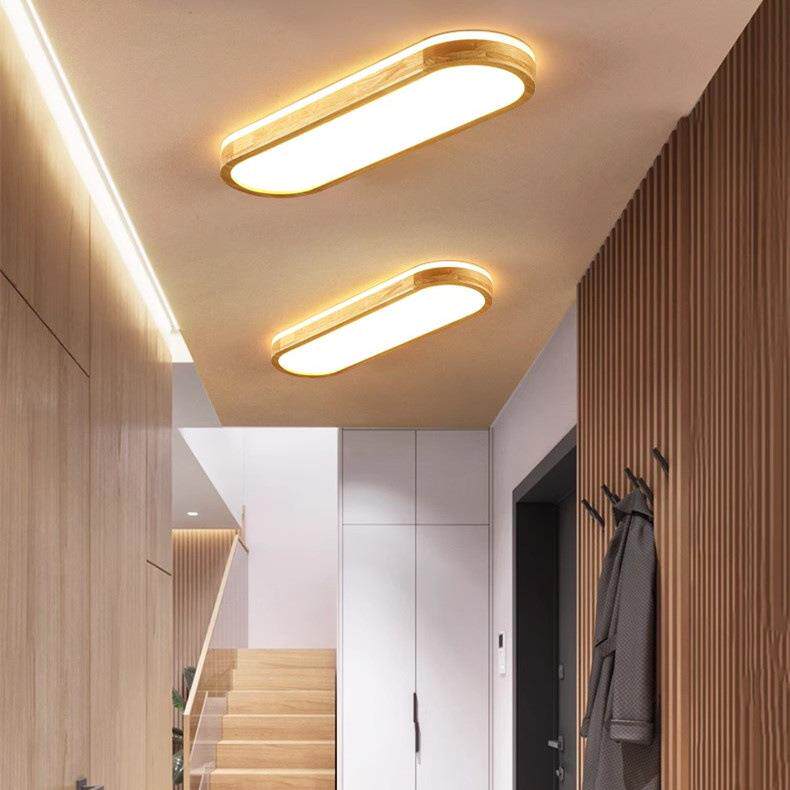 新中式胡桃色长方形实木led客厅吸顶灯北欧过道跑道灯灯具5108