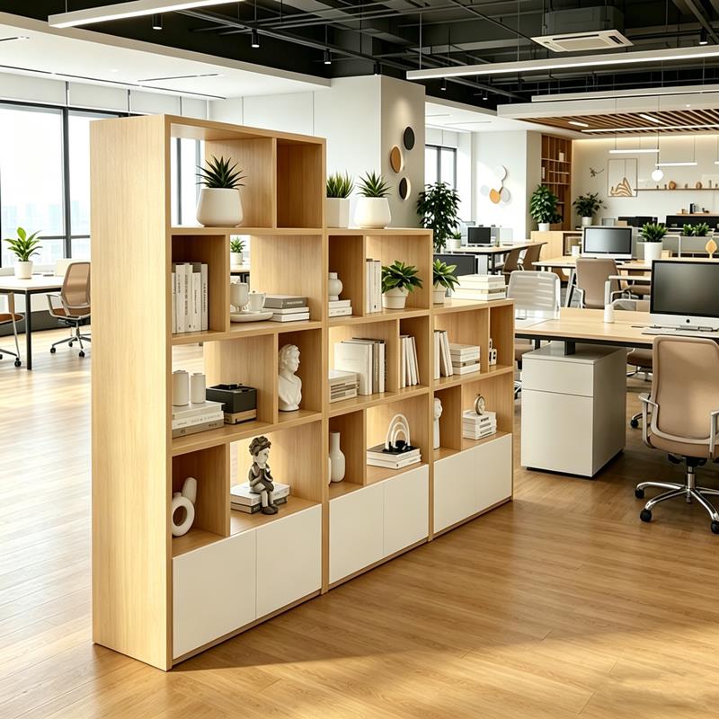 办公室木质屏风隔断双面简约矮柜收纳柜置物架工位花槽柜展示边柜