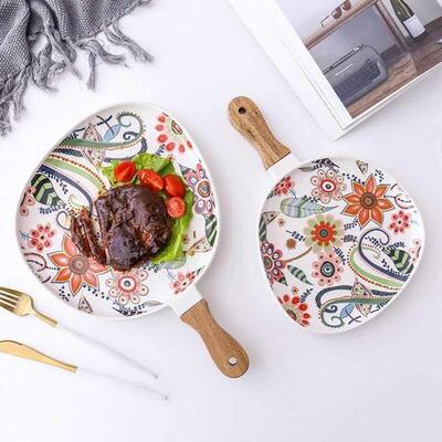 Northern European ceramic steak dish, fruit dish with handle
