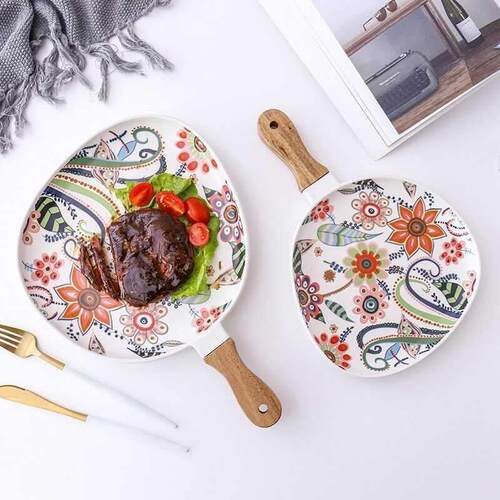 Northern European ceramic steak dish, fruit dish with handle