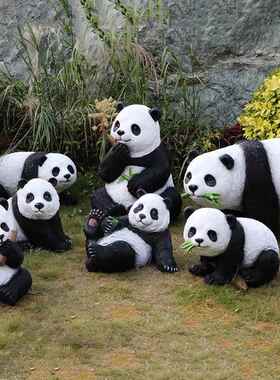 户外大熊猫璃钢雕tb-59807玻塑房动物真公园林景观橱窗地产动物游