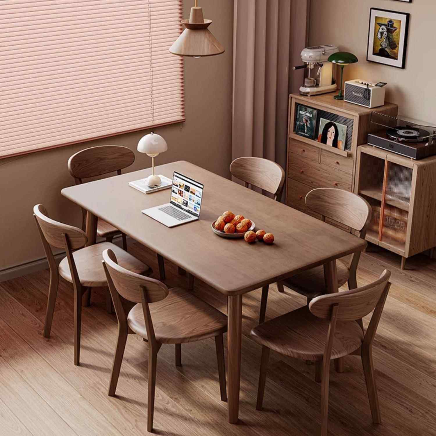 餐桌小户型家用长方形实木大板桌胡桃木吃饭桌子现代简约桌椅套装