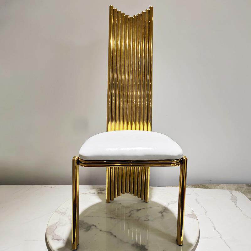 现代简约轻奢不锈钢会议餐椅酒店婚礼宴会创意直靠背设计款皮布椅