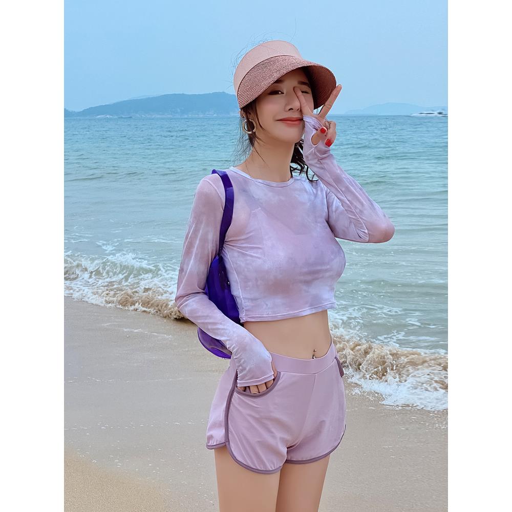 女秋款泳衣成人2025新款保守分体款泡海边运动年罩衫遮肉显0830b