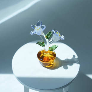 淄博琉璃手作双头花仿真小盆栽桌面摆设微缩造景桌面假花摆件装饰