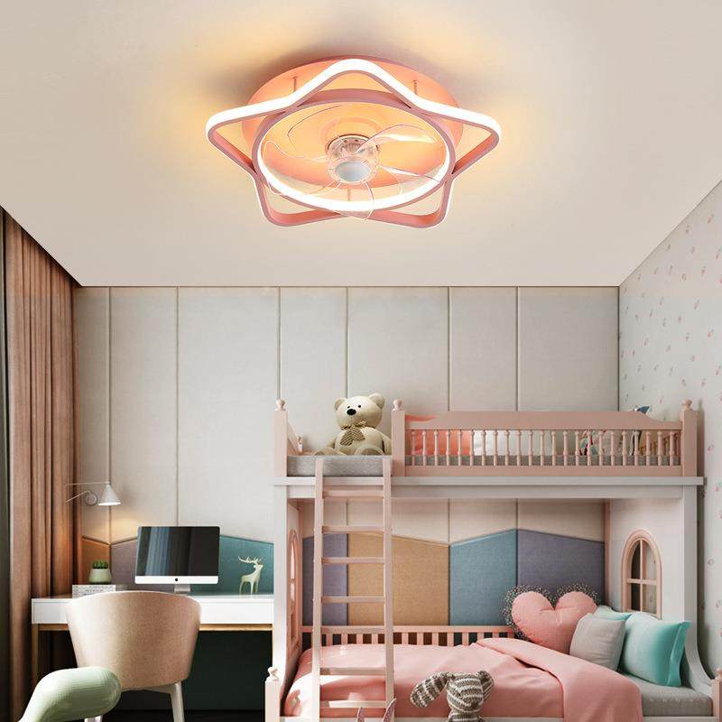 跨境后现代卧室吸顶风扇灯915扇意儿童超房卡通薄房间智能静创音