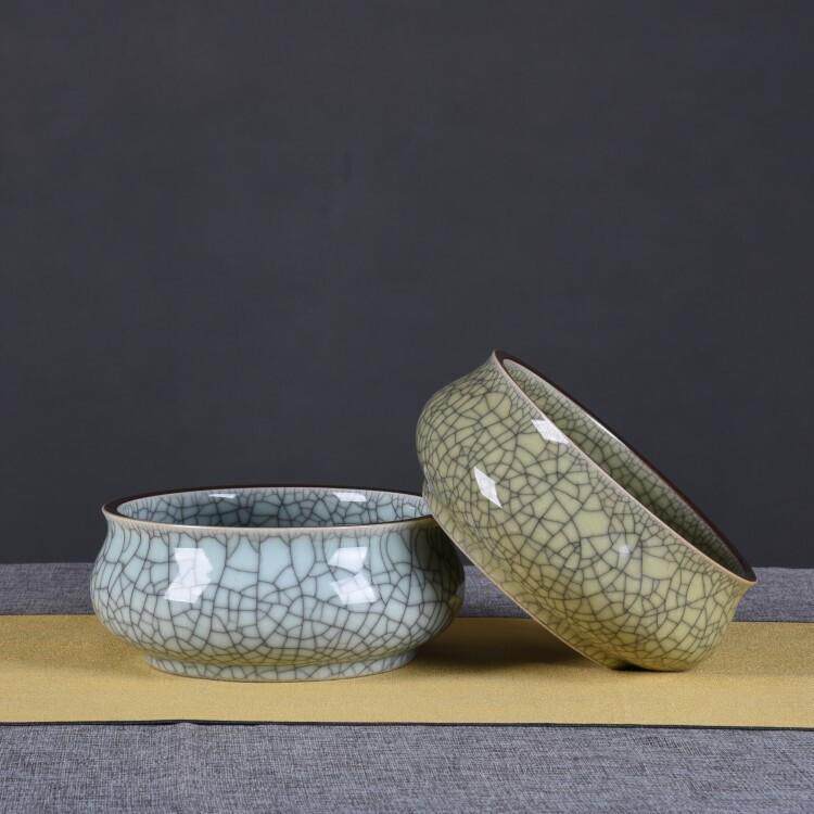 仿古陶瓷裂纹瓷陶瓷笔洗茶洗文房四宝书房画室颜料洗笔工艺品摆件