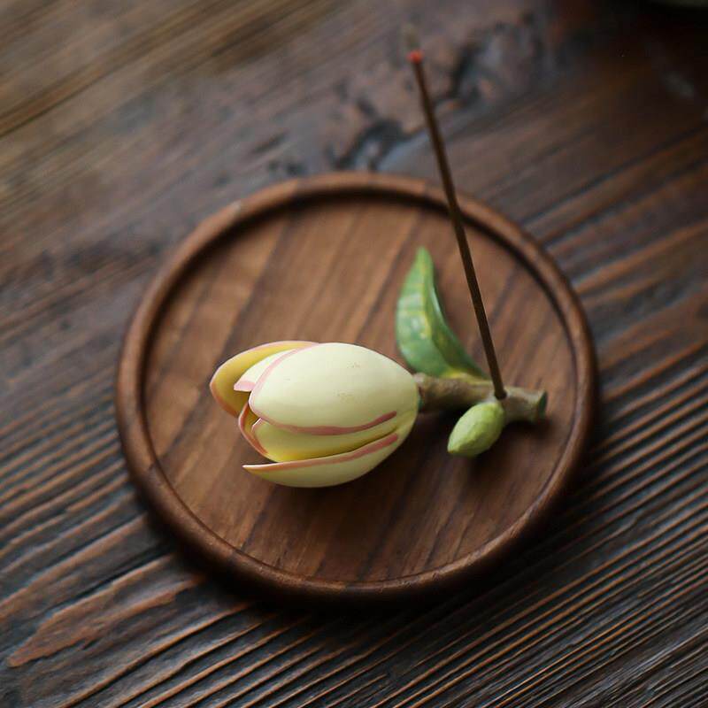 景德镇手捏陶瓷含笑花 创意雅致茶宠小号香插禅意茶玩茶桌摆件